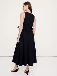 Twisted Shoulder Poplin Maxi Dress
