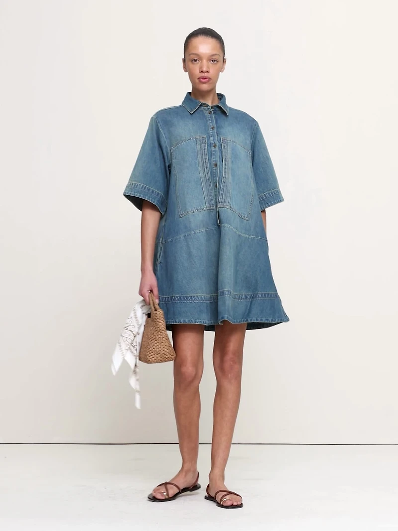 Denim Trapeze Mini Shirt Dress