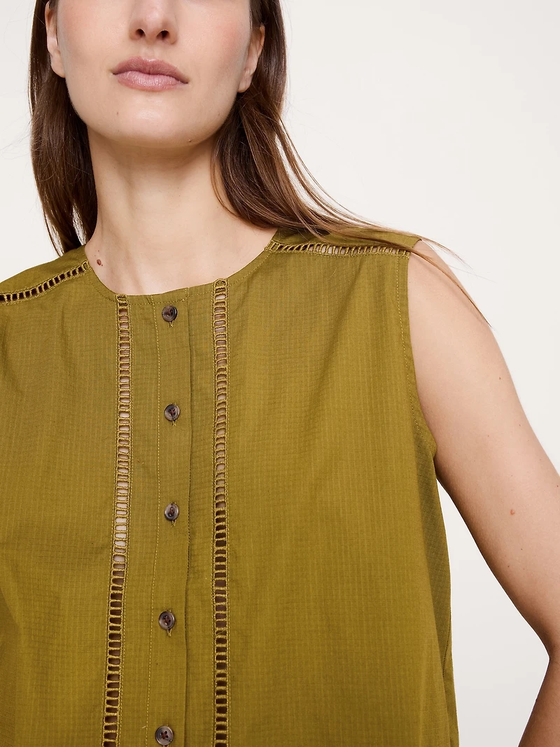 Embroidered Stretch-Cotton Tank