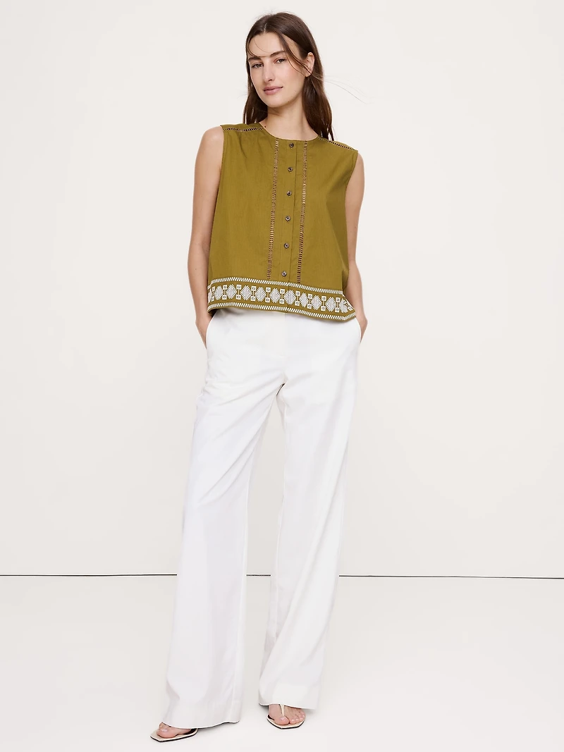 Embroidered Stretch-Cotton Tank