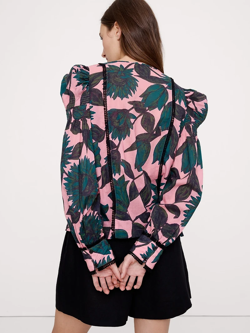 Lightweight Cotton Puff-Sleeve Top
