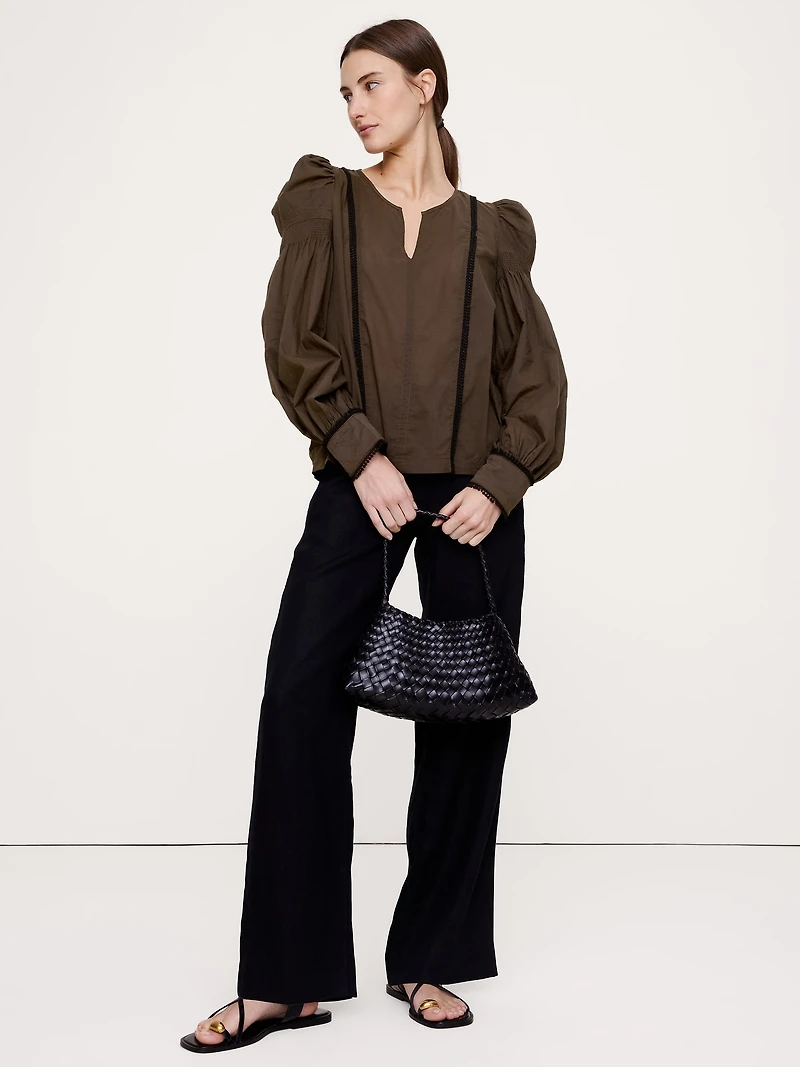 Lightweight Cotton Puff-Sleeve Top