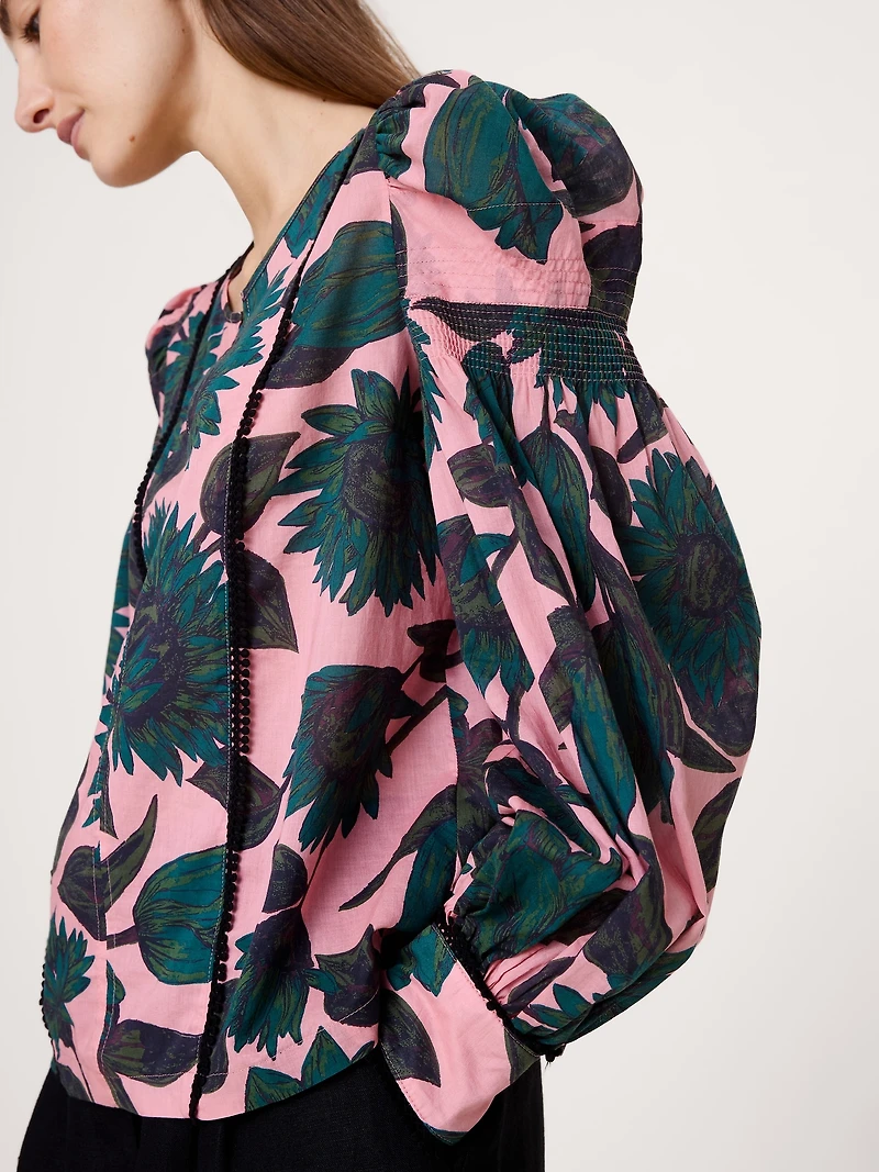 Lightweight Cotton Puff-Sleeve Top