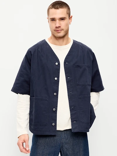 Oversized Short-Sleeve Chore Shirt