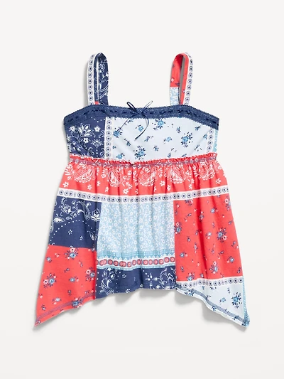 Printed Sleeveless Handkerchief Hem Top for Girls