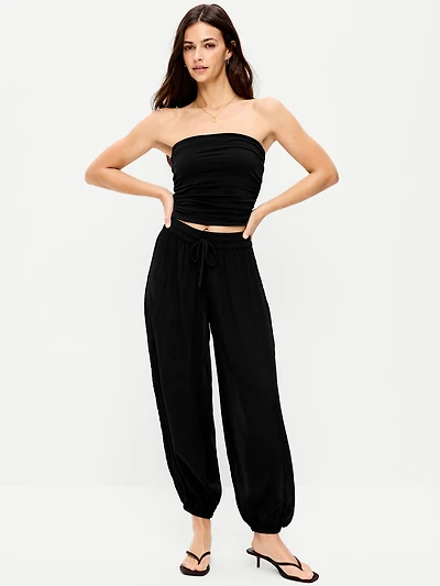 High-Waisted Crinkle Chiffon Harem Pants