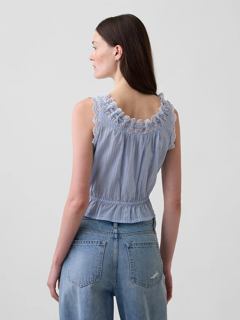 Eyelet Tie-Front Crop Peplum Top