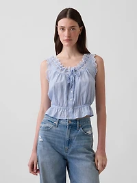 Eyelet Tie-Front Crop Peplum Top