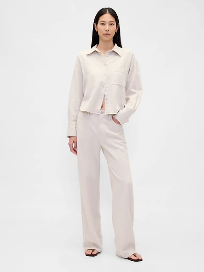Linen-Cotton Wide-Leg Pants