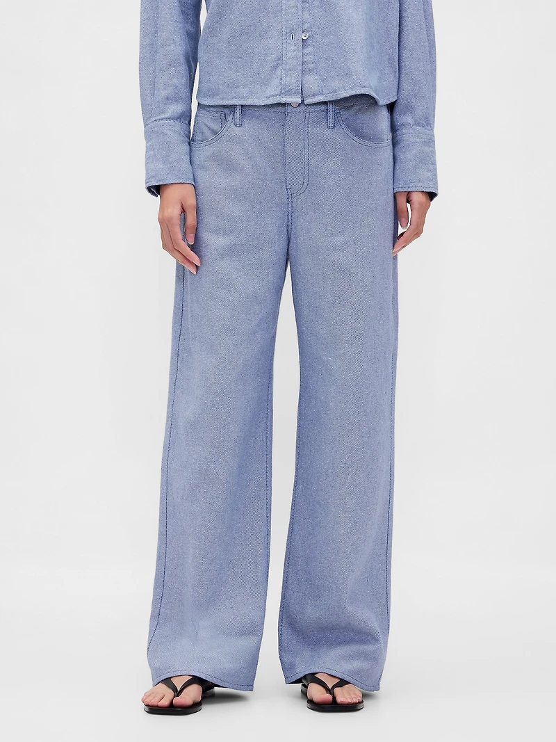 Linen-Cotton Wide-Leg Pants