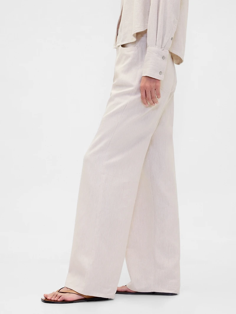 Linen-Cotton Wide-Leg Pants