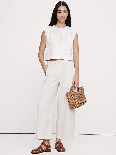 Top-Stitched Denim Top