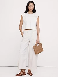 Top-Stitched Denim Top