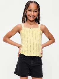 Fitted Lace-Trim Pointelle Tank Top for Girls