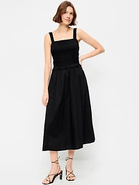 Fit & Flare Smocked-Bodice Midi Dress