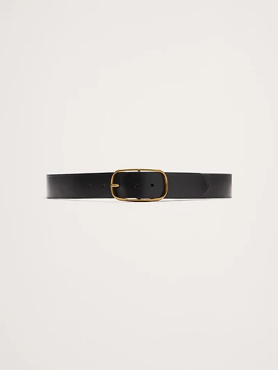 Leather Oval-Buckle Belt