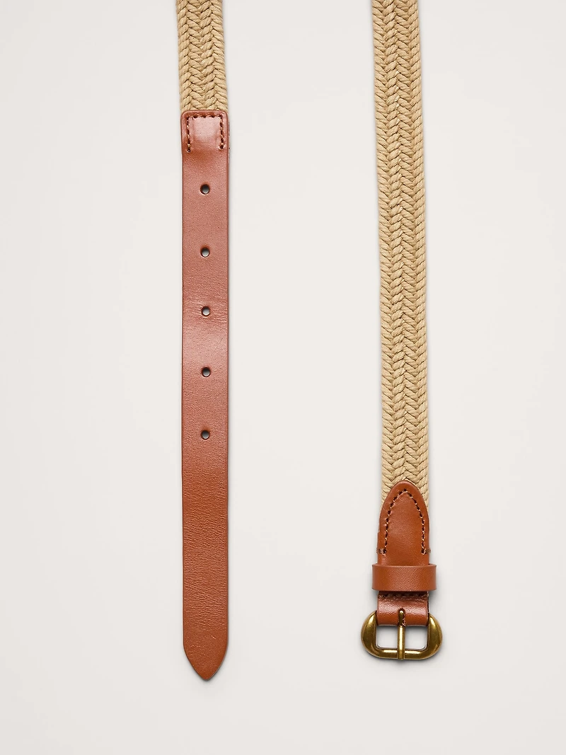 Slim Braided Cotton Belt With Leather