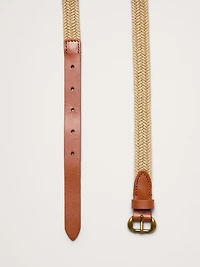 Slim Braided Cotton Belt With Leather