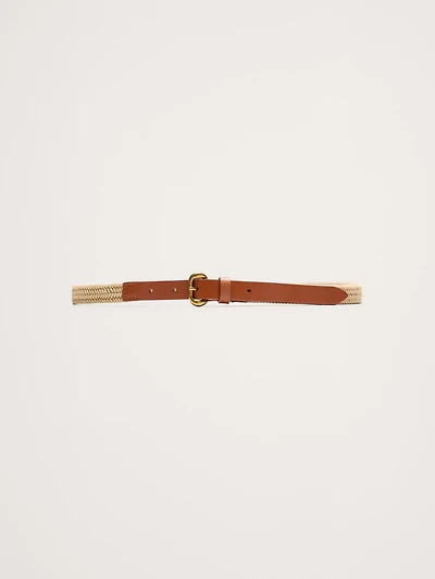 Slim Braided Cotton Belt With Leather