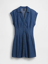 Denim Pleated Mini Shirtdress