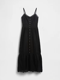 Lace-Trim Button-Front Maxi Dress