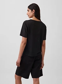 Linen-Blend Relaxed V-Neck T-Shirt