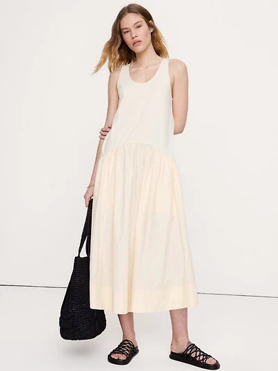Cotton Poplin + Jersey Midi Dress