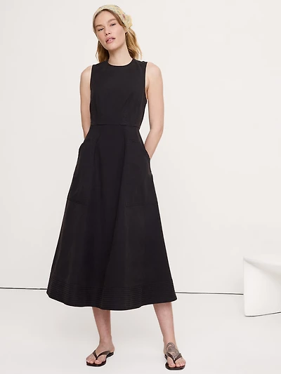 Cotton Canvas Utility Pocket Maxi Dress
