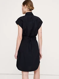 Cotton Poplin Belted Mini Shirt Dress