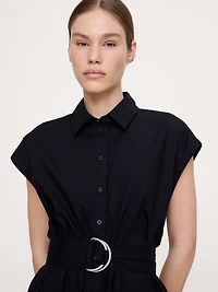 Cotton Poplin Belted Mini Shirt Dress
