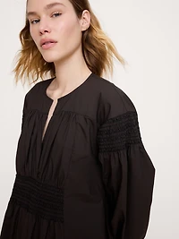Smocked Cotton Poplin Maxi Dress