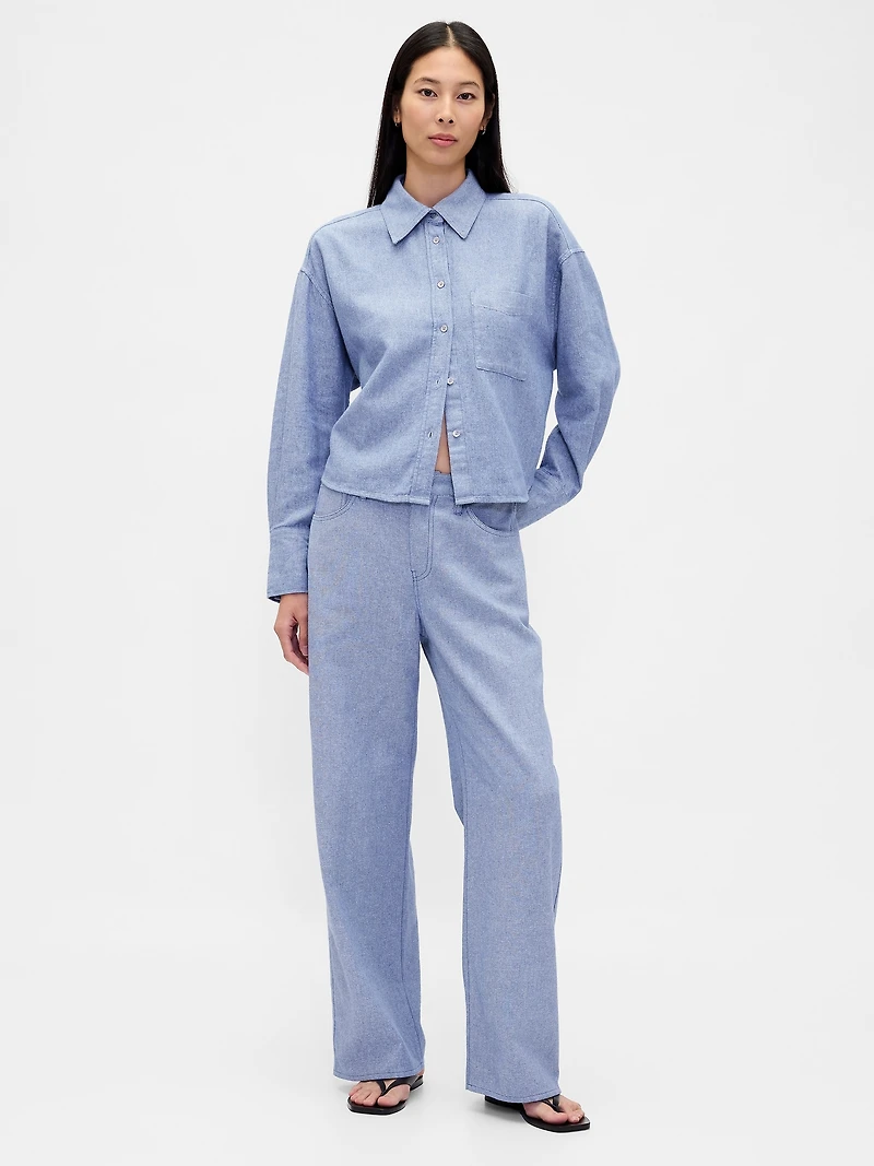 Linen-Cotton Wide-Leg Pants