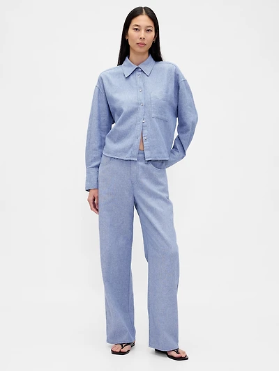 Linen-Cotton Wide-Leg Pants