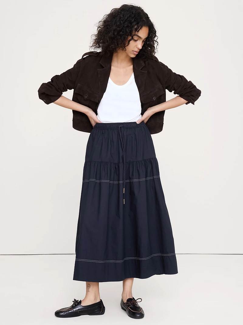 Cotton Poplin Tiered Maxi Skirt