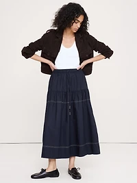 Cotton Poplin Tiered Maxi Skirt
