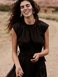 Smocked Cotton Poplin Maxi Dress with Open Back