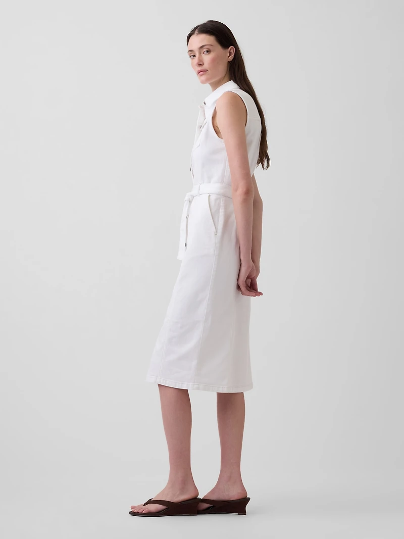 Denim Tie-Belt Midi Dress