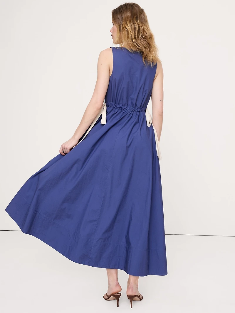 Twisted Shoulder Poplin Maxi Dress