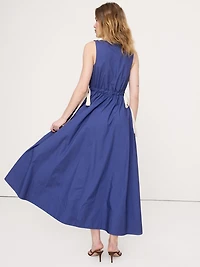 Twisted Shoulder Poplin Maxi Dress