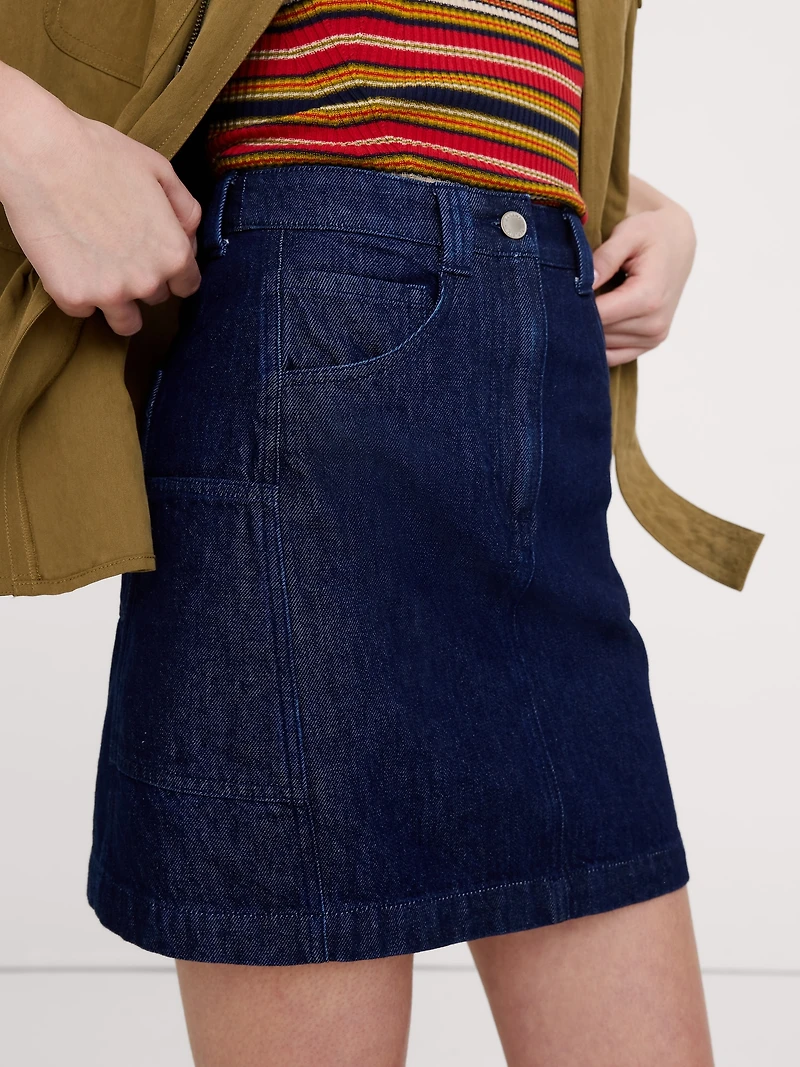 Paneled Denim Mini Skirt