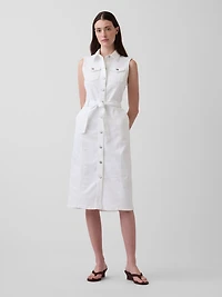 Denim Tie-Belt Midi Dress