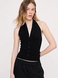 Sculpted Button-Front Halter Top
