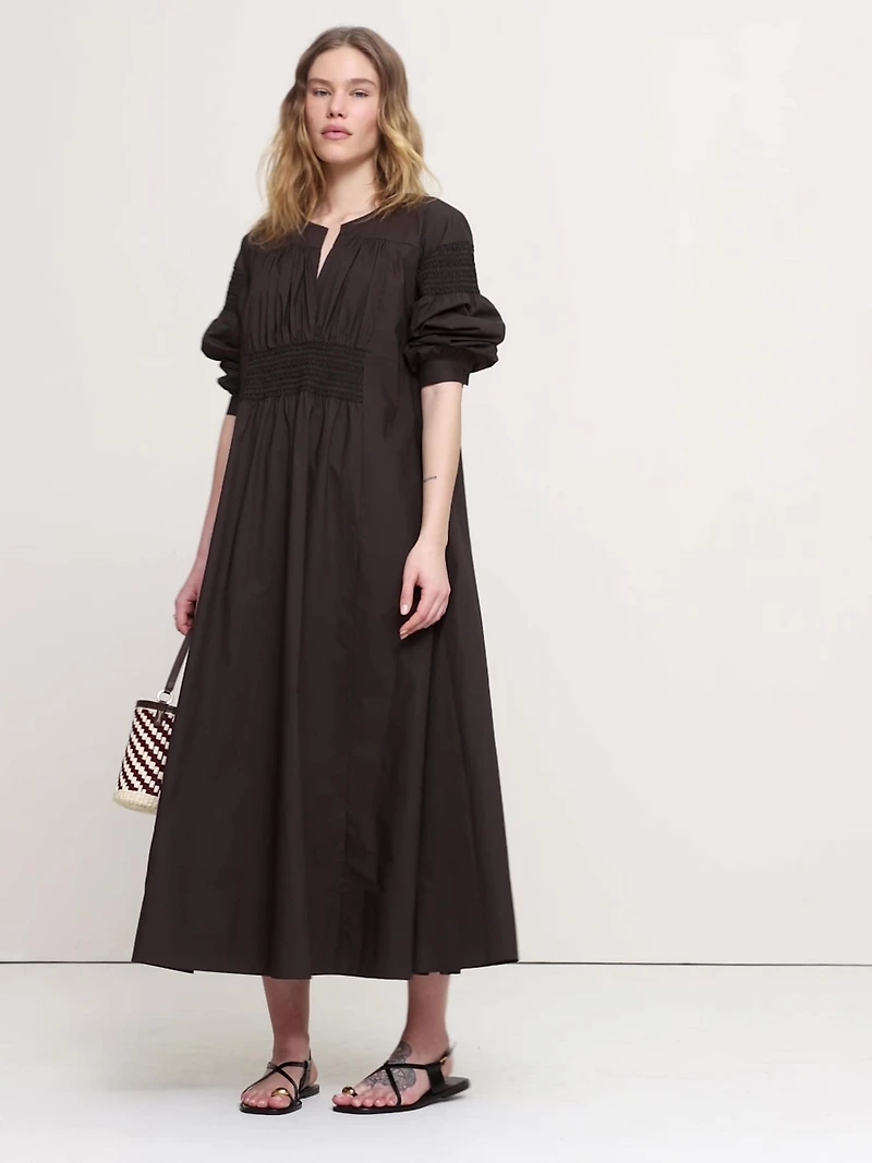 Smocked Cotton Poplin Maxi Dress