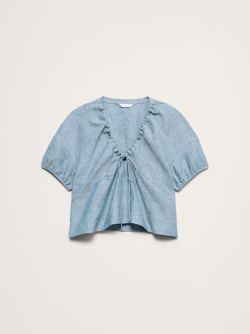 Linen Tie-Front V-Neck Top