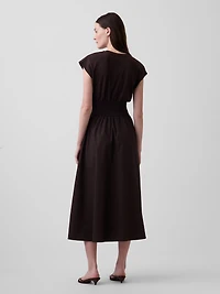 Mixed Media Drop-Waist Midi Dress