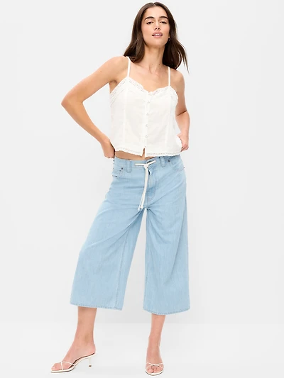 Mid-Rise Loose Culotte Jeans
