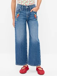 High-Waisted Baggy Embroidered Wide-Leg Jeans for Girls