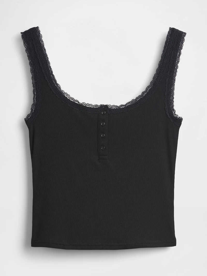 Mini Rib Lace Henley PJ Tank Top