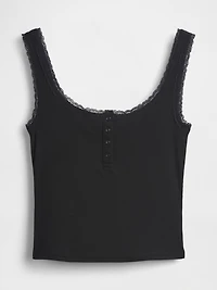 Mini Rib Lace Henley PJ Tank Top