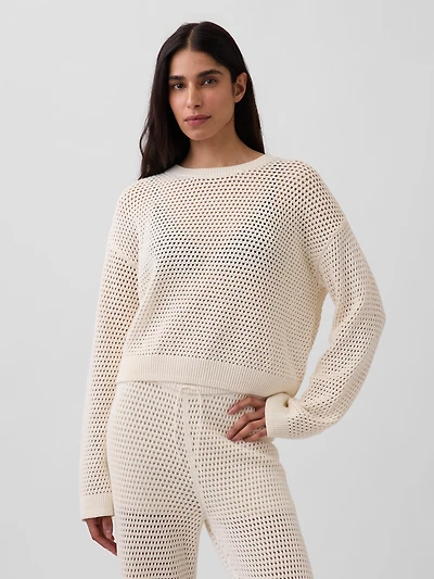 100% Cotton Crochet Relaxed Sweater